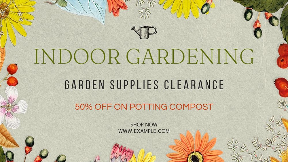 Indoor gardening blog banner template, editable text