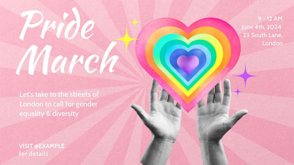 Pride march blog banner template, editable text