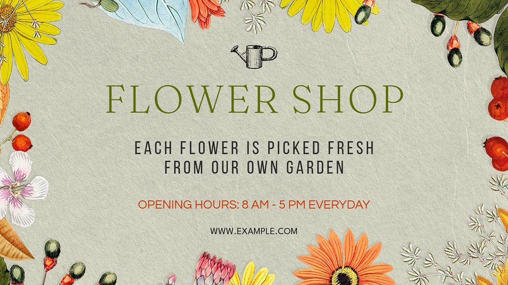 Flower shop blog banner template, editable text