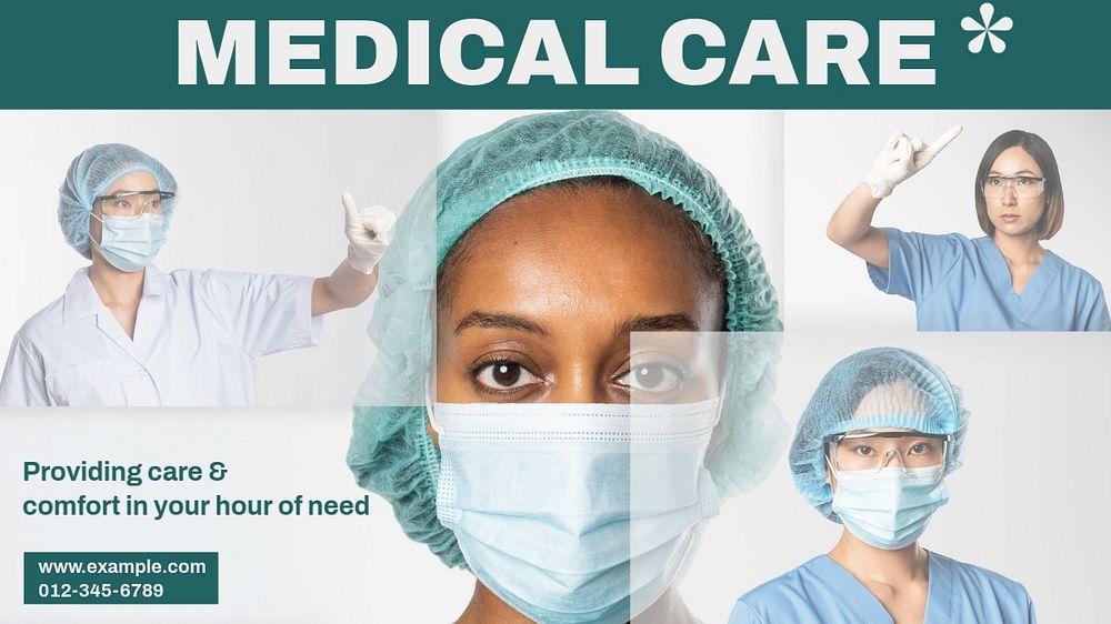 Medical care blog banner template, editable text