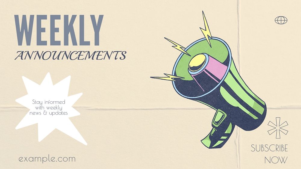 Weekly announcements blog banner template, editable text