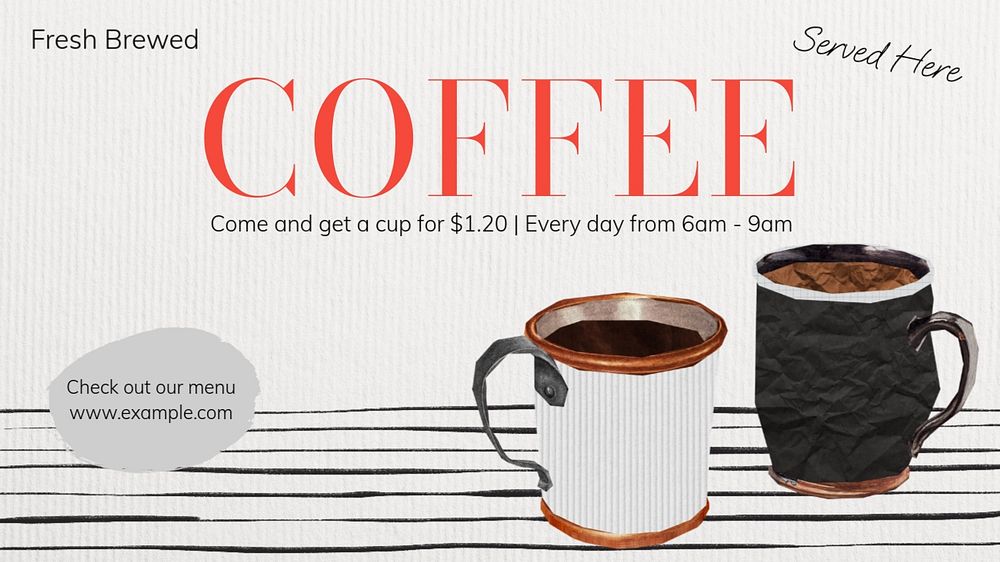 Fresh coffee  blog banner template, editable text