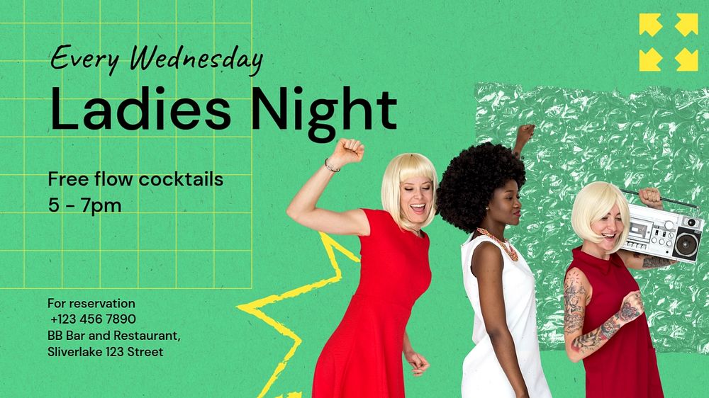 Ladies night blog banner template, editable text