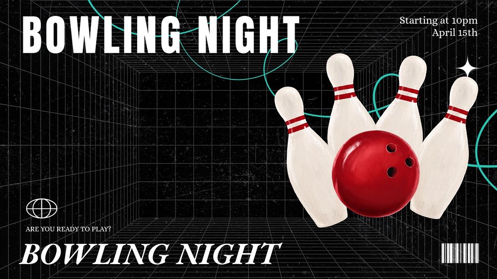 Bowling night blog banner template, editable text