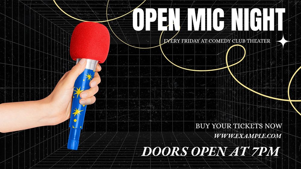 Open mic night blog banner template, editable text