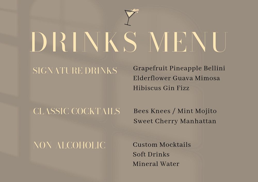 Drinks menu card template, editable text