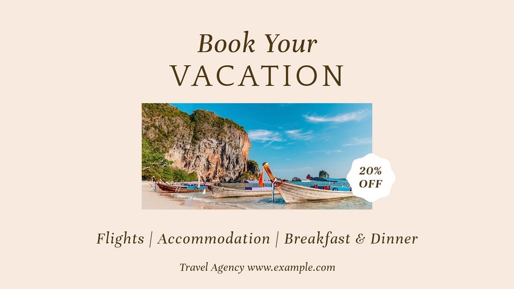 Book your vacation  blog banner template, editable text