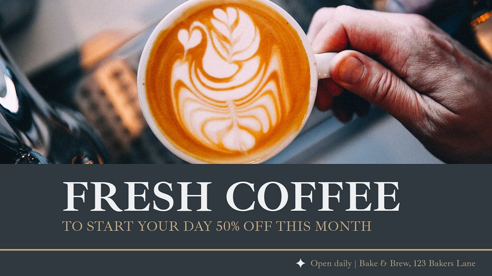 Fresh coffee blog banner template, editable text