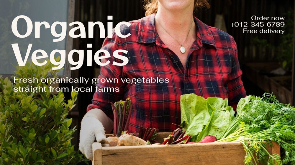 Organic veggies blog banner template, editable text