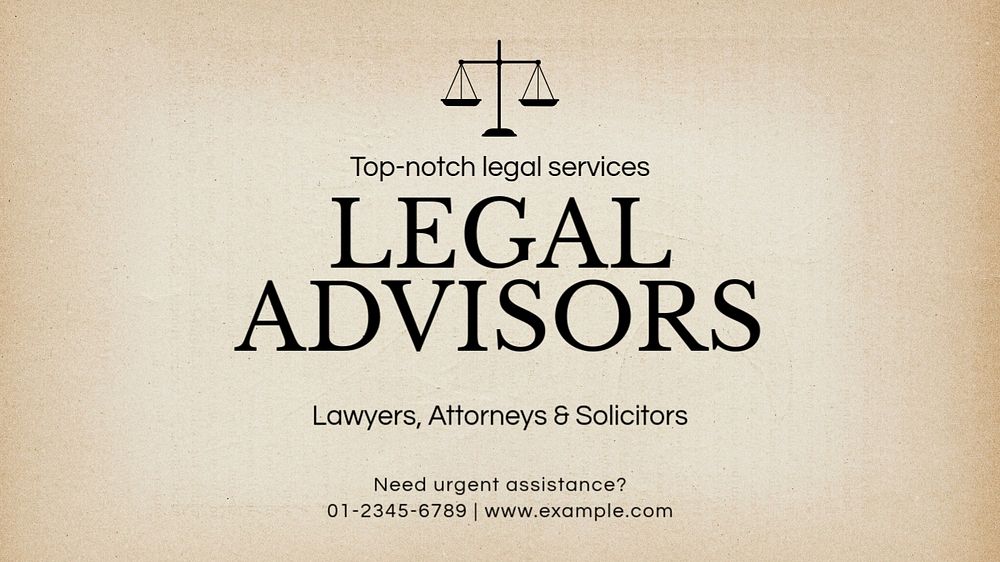 Legal advisors blog banner template, editable text