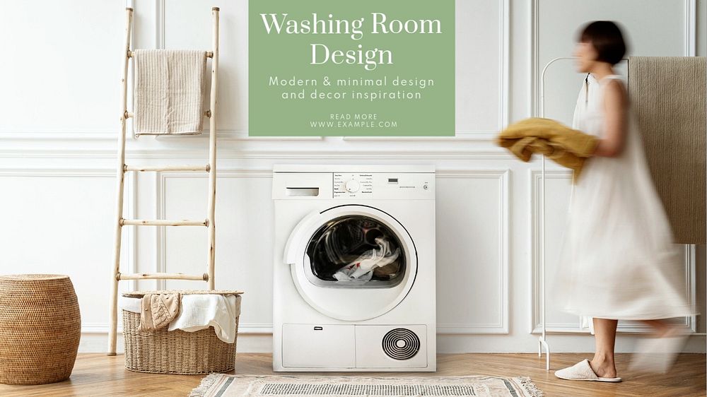 Washing room design  blog banner template, editable text