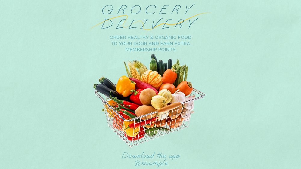 Grocery delivery blog banner template, editable text