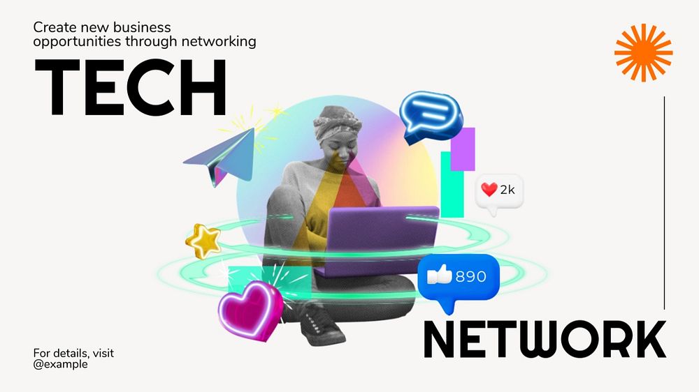 Tech network  blog banner template, editable text