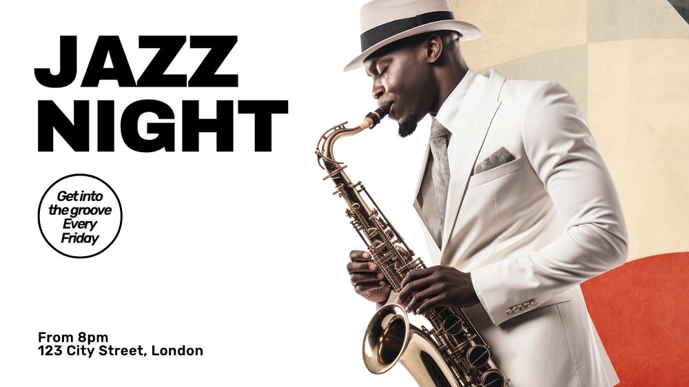 Jazz night blog banner template, editable text