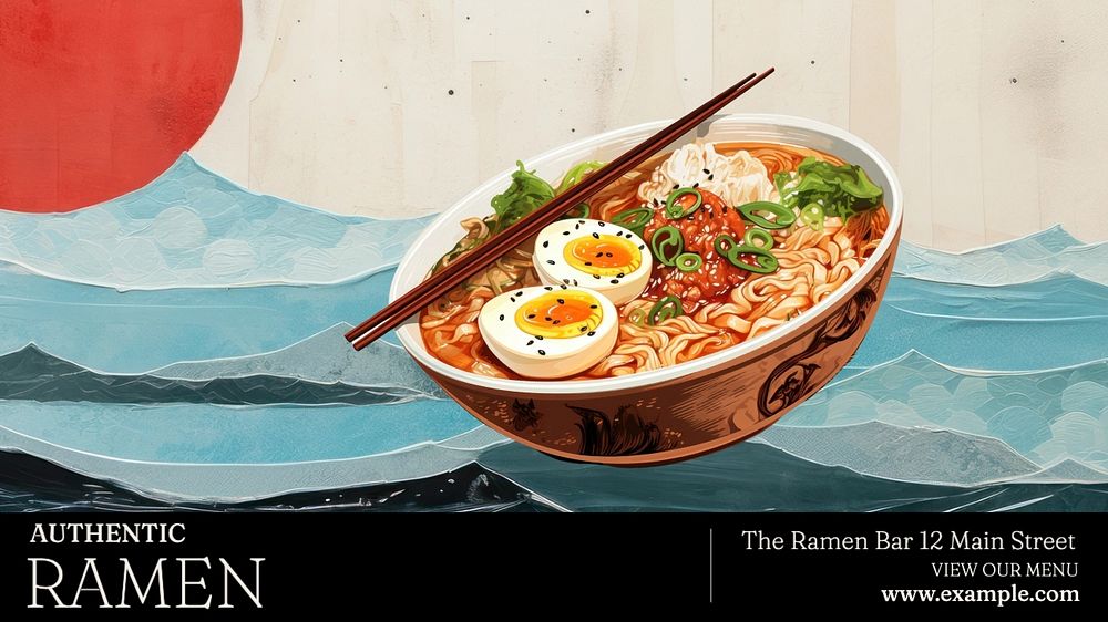 Authentic ramen  blog banner template, editable text