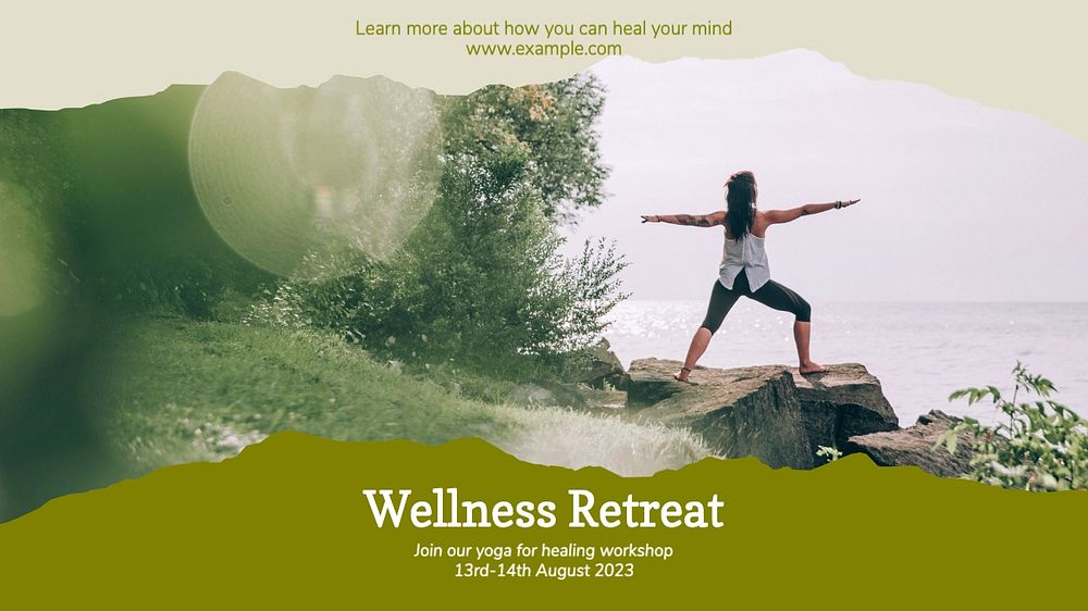 Wellness retreat blog banner template, editable text