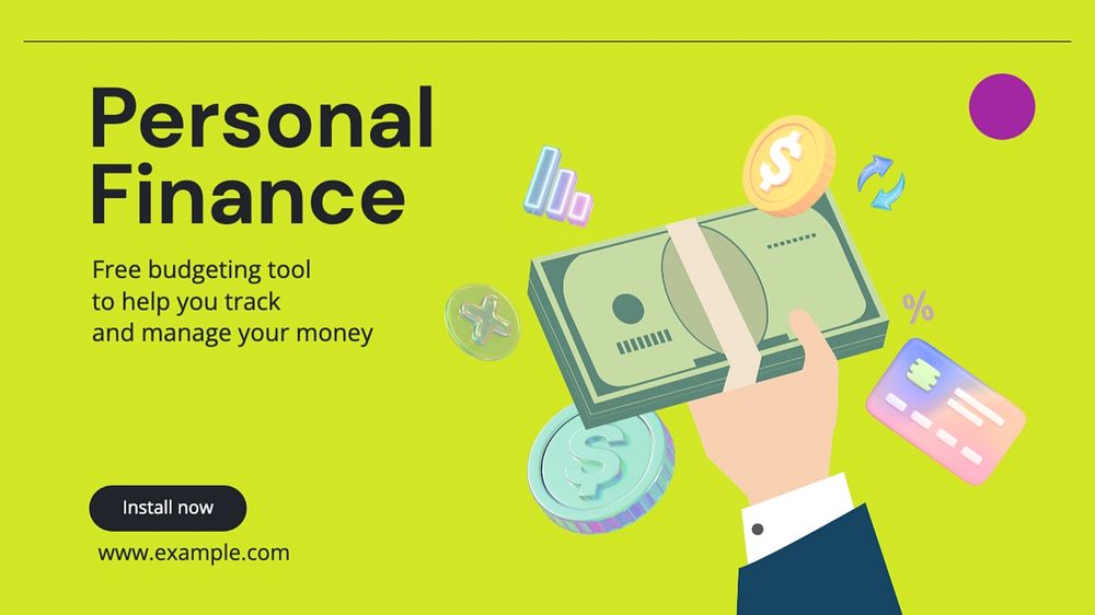 Personal finance blog banner template, editable text