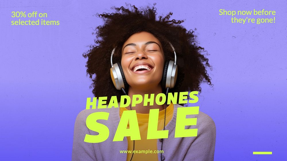 Headphones sale blog banner template, editable text