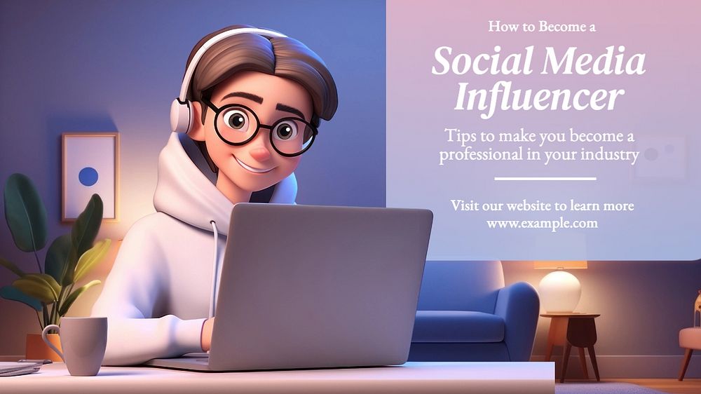 Social media influencer blog banner template, editable text