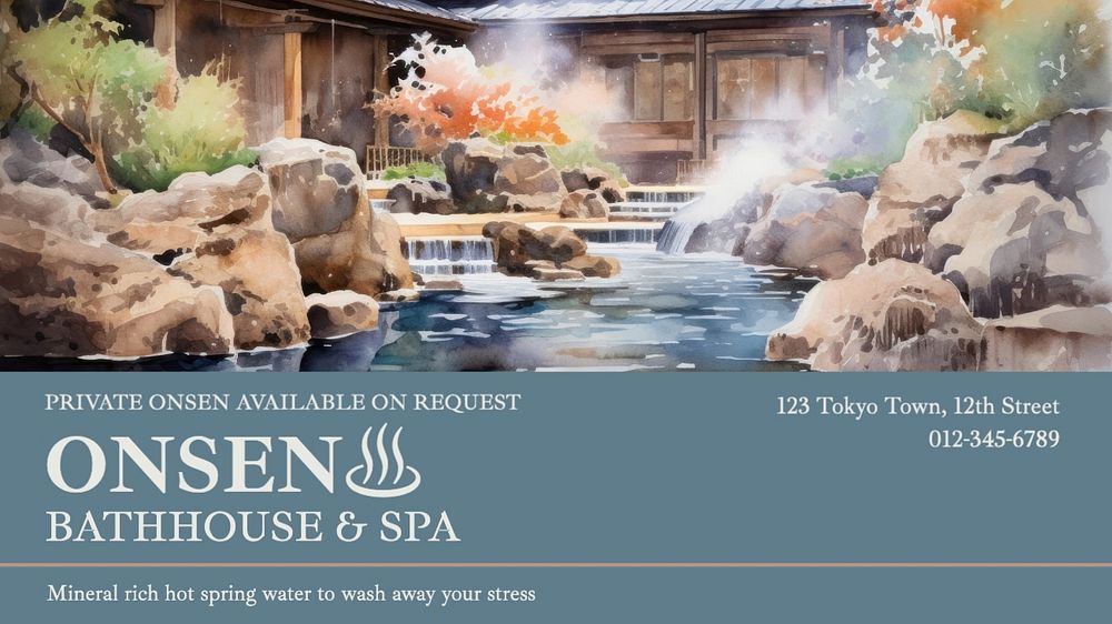 Onsen wellness ad blog banner template, editable text