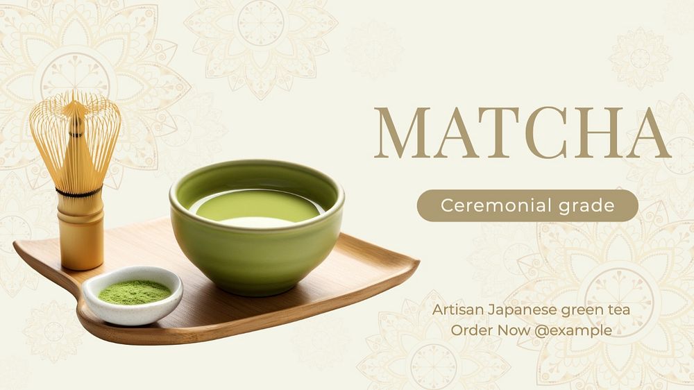 Ceremonial grade matcha blog banner template, editable text