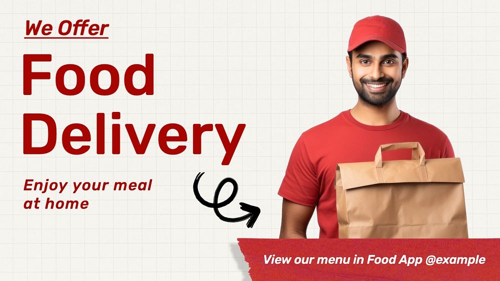 Food delivery blog banner template, editable text