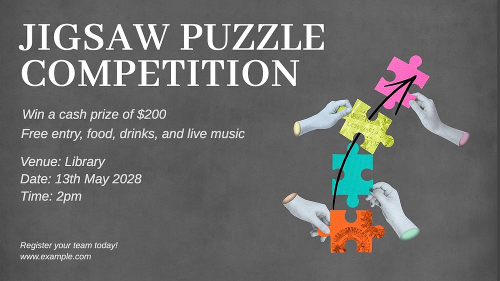 Jigsaw puzzle competition blog banner template, editable text