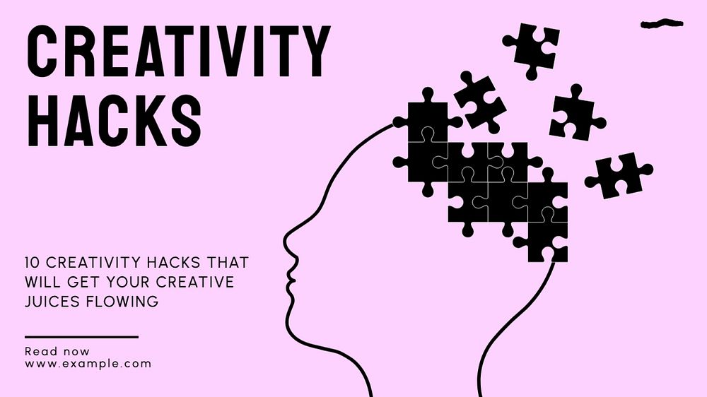 Creativity hacks blog banner template, editable text