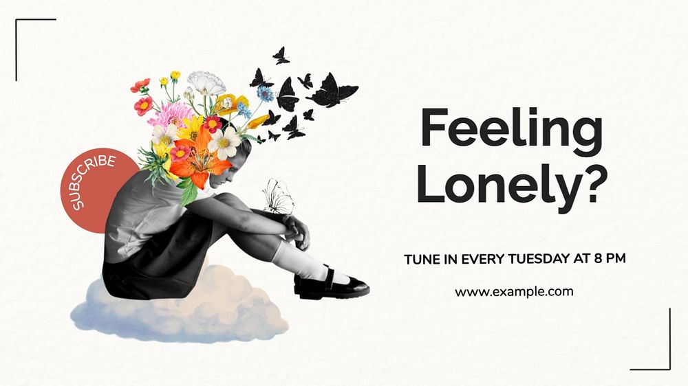 Loneliness podcast blog banner template, editable text