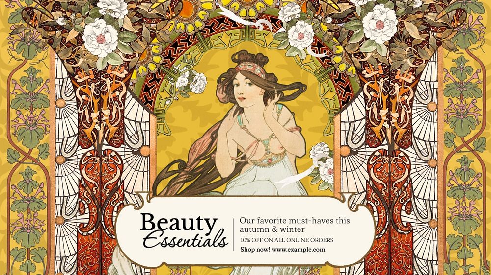 Beauty essentials blog banner template, editable text