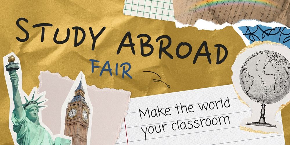 Study abroad Twitter post template, paper collage design 