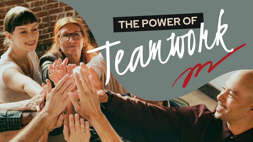 Teamwork PowerPoint presentation template, collaboration photo