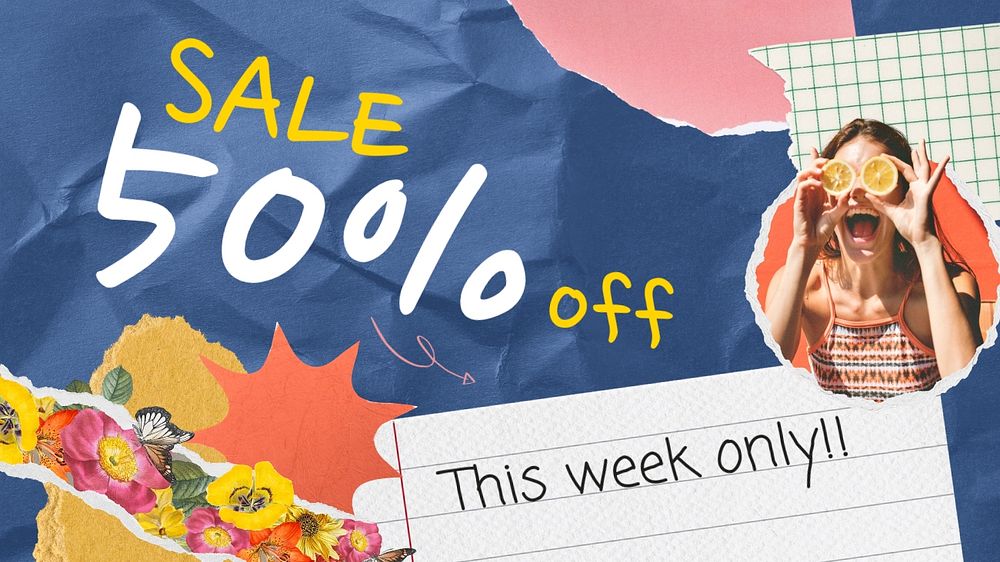 Sale ppt presentation template, paper collage promotion ad