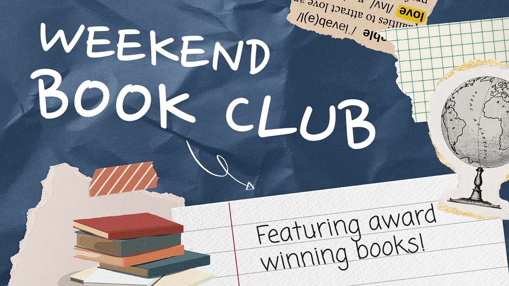 Book club PowerPoint presentation template, paper collage design