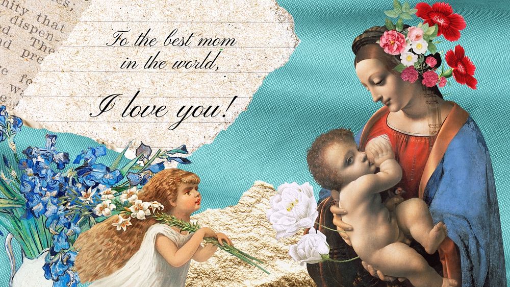 Mother's Day editable presentation template, Raphael's famous artworks, remixed by rawpixel.