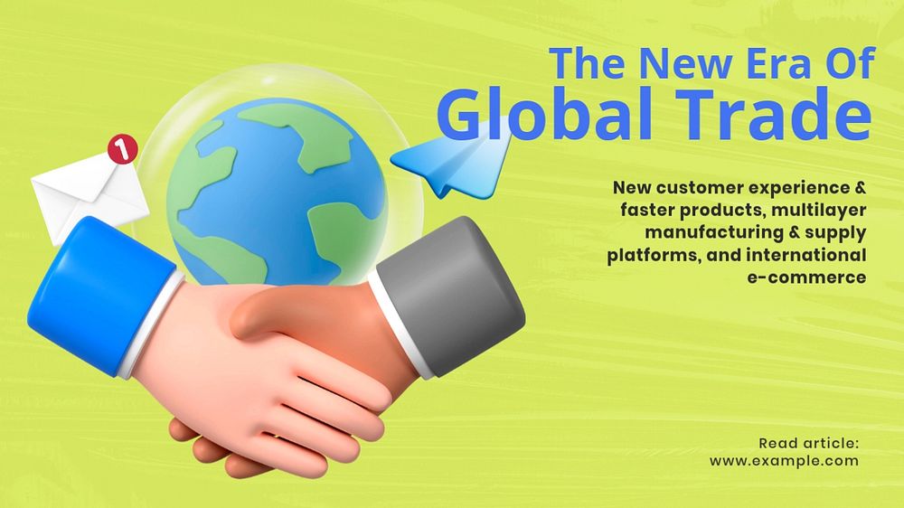 Global trade blog banner template, customizable design