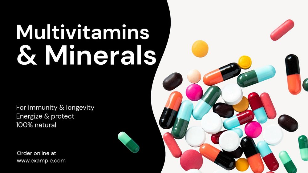 Multivitamins & minerals blog banner template, funky editable design