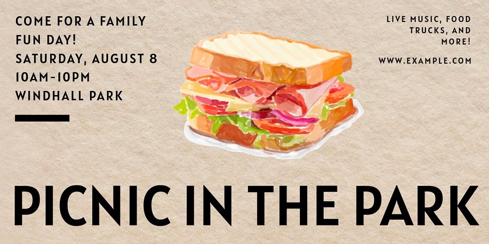 Picnic in the park Twitter ad template, editable text