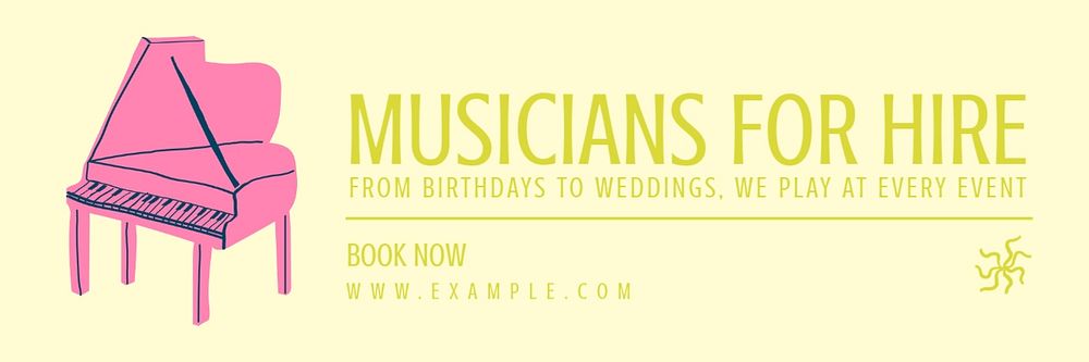 Musician for hire email header template, editable text & design