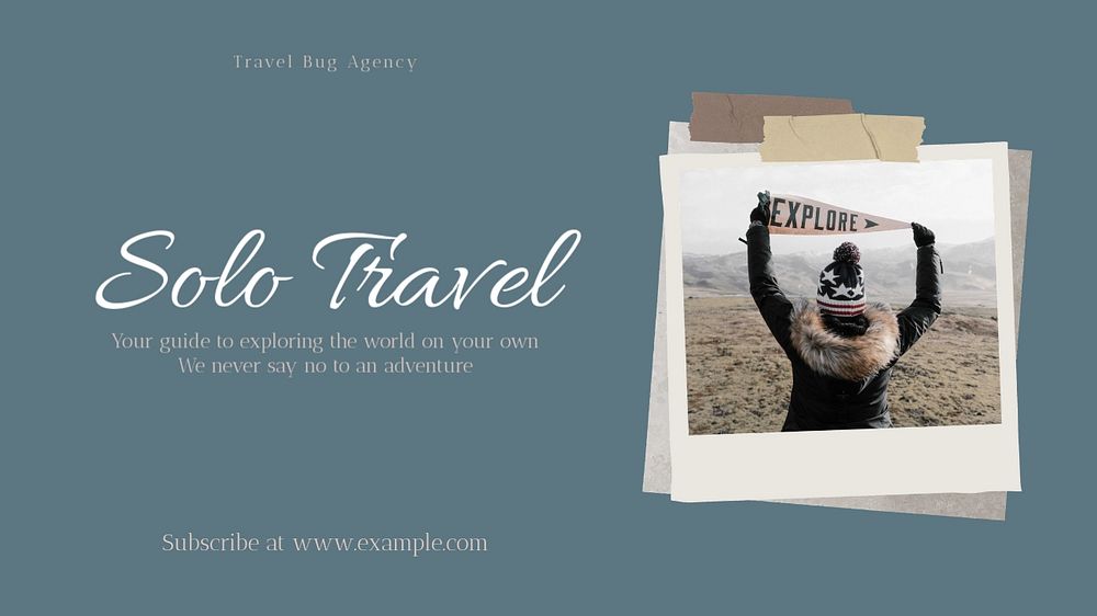 Solo travel blog banner template, editable text & design