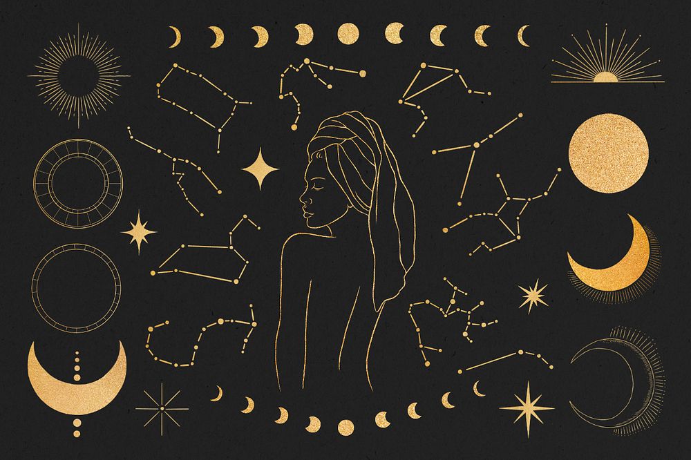 Spa and moon collage element set, editable design