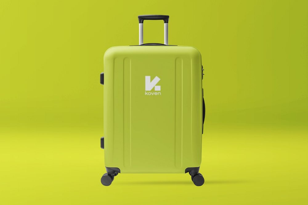 Green luggage mockup, editable design