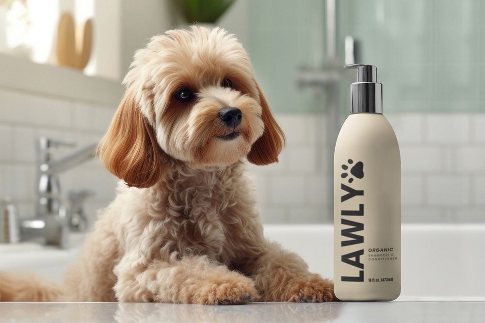 Pet shampoo bottle editable mockup