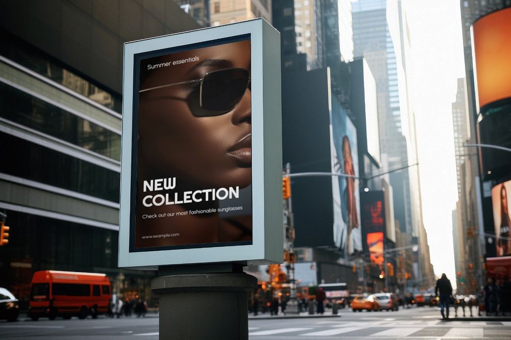 City advertisement sign editable mockup