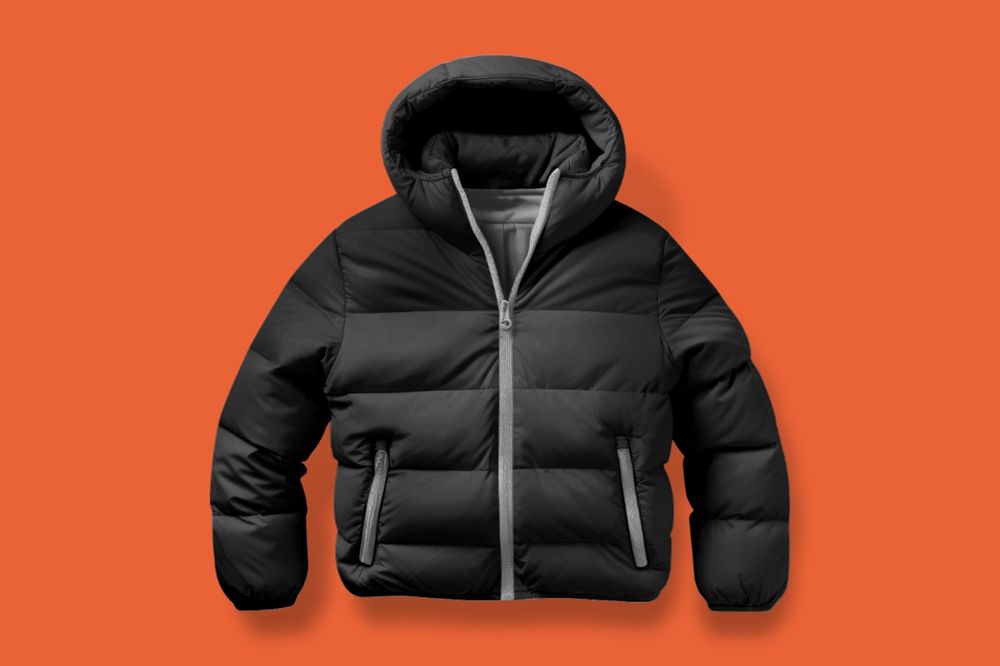 Black puffer jacket mockup, editable design