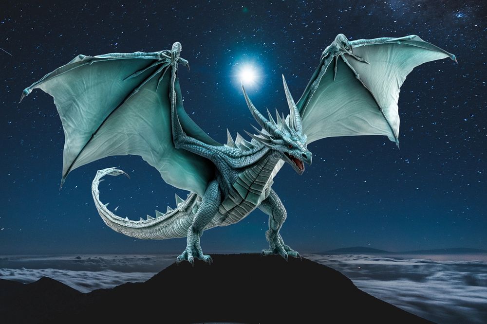 Dragon at night remixed by rawpixel