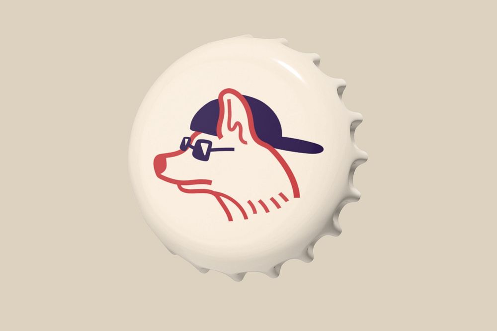 Bottle cap mockup, dog doodle design