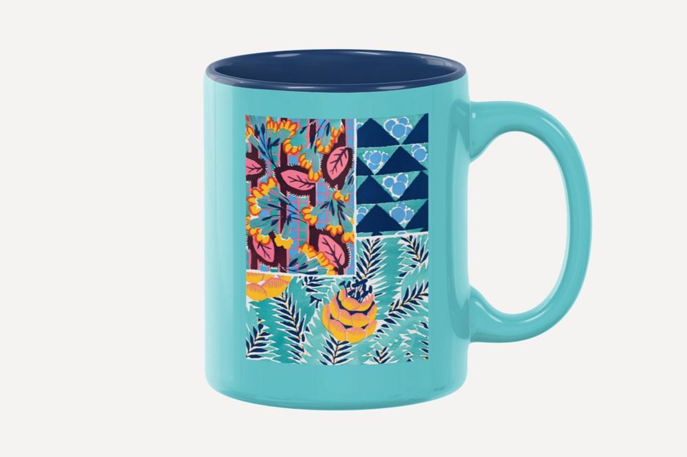 Ceramic coffee mug mockup, blue floral product design