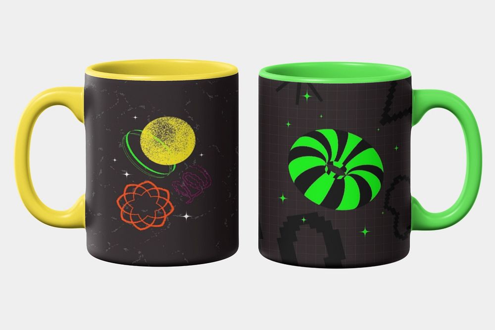 Ceramic coffee mugs mockup, abstract product design