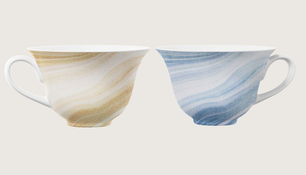 Tea cups mockup, marble product design